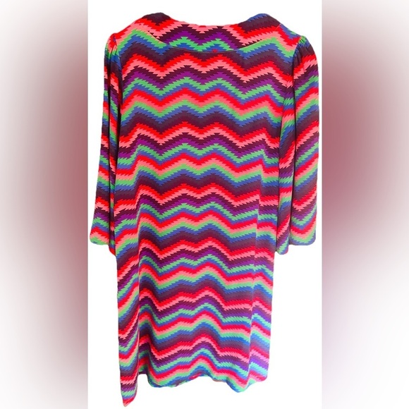 Bianca Colette Colorful Silk Zigzag Pattern Mod Retro Festival Party Dress - Picture 3 of 9